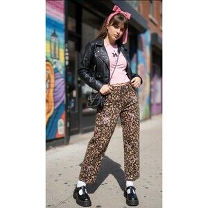 Lucky You Youth Denim Leopard Print Straight Leg Jeans Pink Embroidered Bows 12L